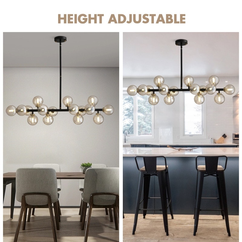 Luminaire suspendu linéaire à 16 lumières, style moderne du milieu du siècle, en laiton doré, avec globe en verre dépoli, 102 cm (40 po) pour salle à manger