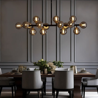 Luminaire suspendu linéaire à 16 lumières, style moderne du milieu du siècle, en laiton doré, avec globe en verre dépoli, 102 cm (40 po) pour salle à manger