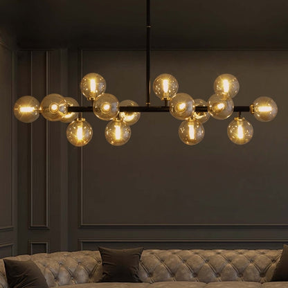 Luminaire suspendu linéaire à 16 lumières, style moderne du milieu du siècle, en laiton doré, avec globe en verre dépoli, 102 cm (40 po) pour salle à manger