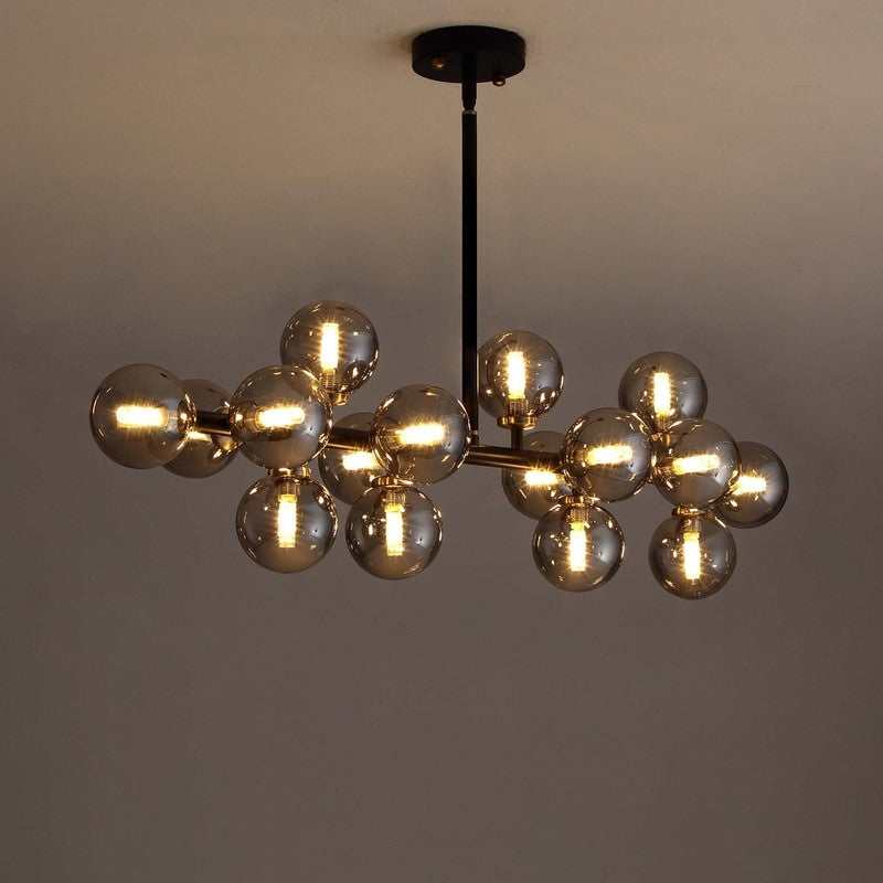 Luminaire suspendu linéaire à 16 lumières, style moderne du milieu du siècle, en laiton doré, avec globe en verre dépoli, 102 cm (40 po) pour salle à manger