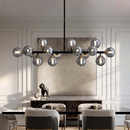 Luminaire suspendu linéaire à 16 lumières, style moderne du milieu du siècle, en laiton doré, avec globe en verre dépoli, 102 cm (40 po) pour salle à manger