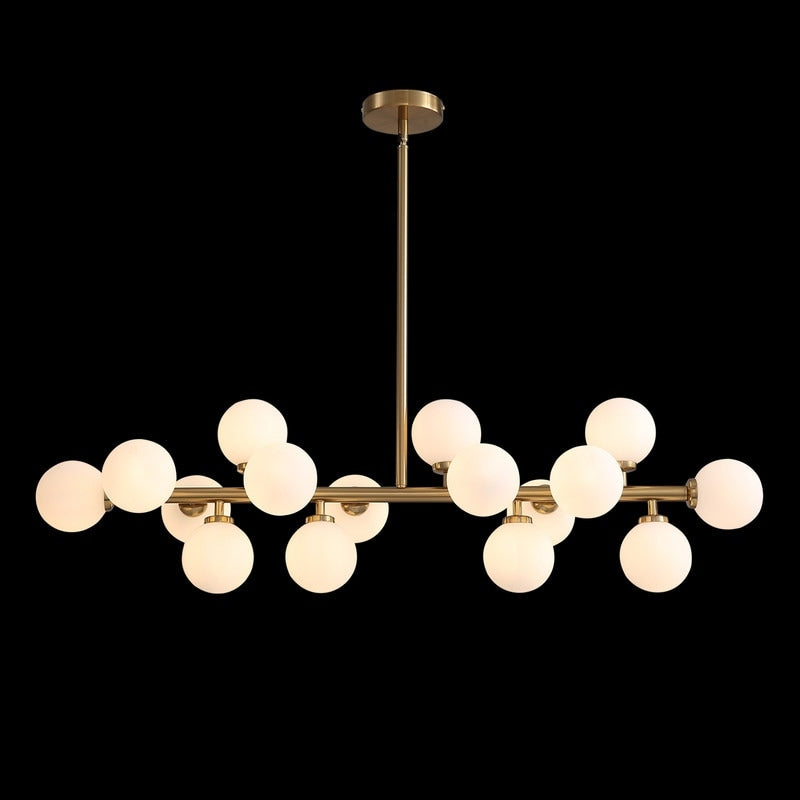 Luminaire suspendu linéaire à 16 lumières, style moderne du milieu du siècle, en laiton doré, avec globe en verre dépoli, 102 cm (40 po) pour salle à manger