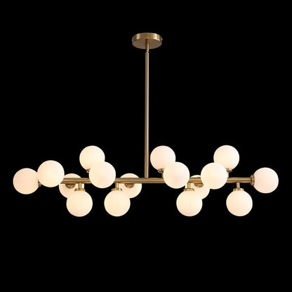 Luminaire suspendu linéaire à 16 lumières, style moderne du milieu du siècle, en laiton doré, avec globe en verre dépoli, 102 cm (40 po) pour salle à manger