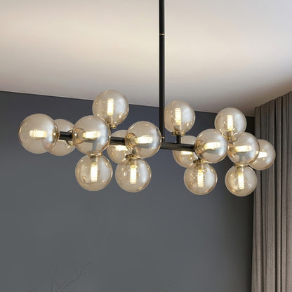 Luminaire suspendu linéaire à 16 lumières, style moderne du milieu du siècle, en laiton doré, avec globe en verre dépoli, 102 cm (40 po) pour salle à manger