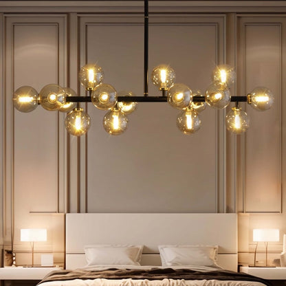 Luminaire suspendu linéaire à 16 lumières, style moderne du milieu du siècle, en laiton doré, avec globe en verre dépoli, 102 cm (40 po) pour salle à manger