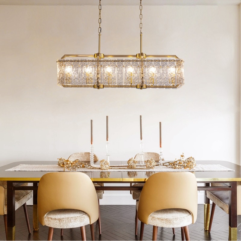 Luminaires suspendus rectangulaires modernes en cristal de 40 pouces, 16 lumières, dorés en laiton, pour salle à manger, salon, îlot de cuisine.