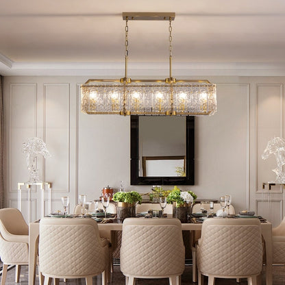 Luminaires suspendus rectangulaires modernes en cristal de 40 pouces, 16 lumières, dorés en laiton, pour salle à manger, salon, îlot de cuisine.