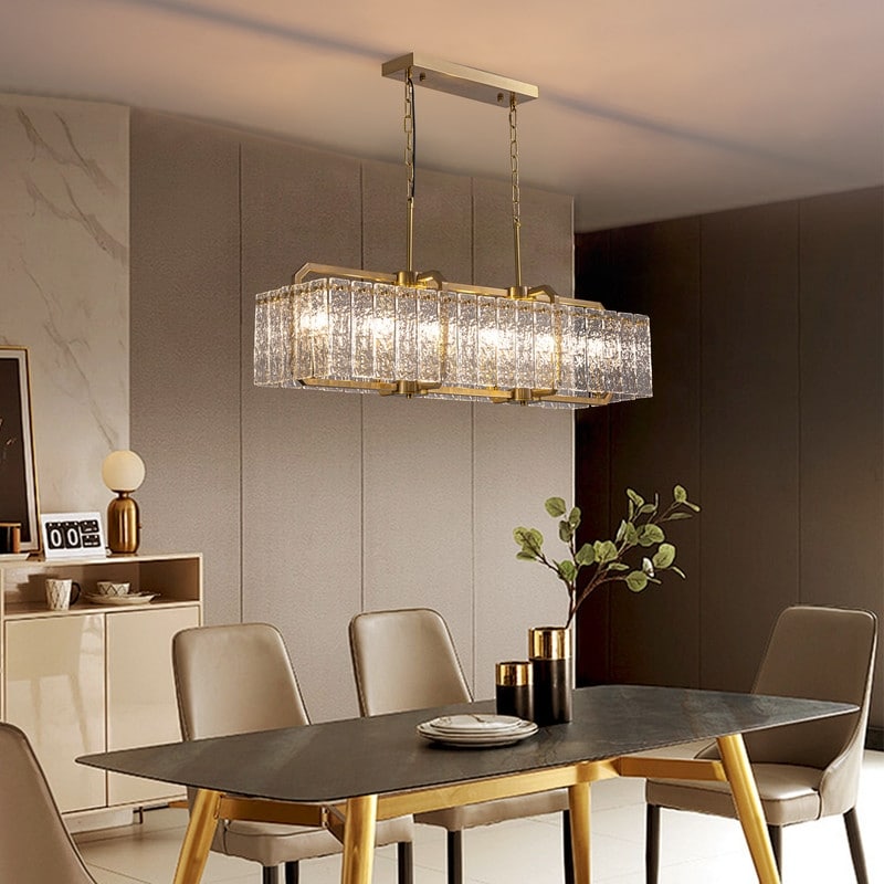 Luminaires suspendus rectangulaires modernes en cristal de 40 pouces, 16 lumières, dorés en laiton, pour salle à manger, salon, îlot de cuisine.