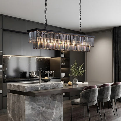 Luminaire suspendu à 2 niveaux pour îlot de cuisine, salle à manger, style moderne et contemporain, en cristal gris fumé et noir, 47 po.