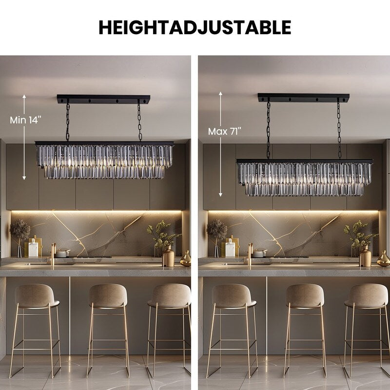 Luminaire suspendu à 2 niveaux pour îlot de cuisine, salle à manger, style moderne et contemporain, en cristal gris fumé et noir, 47 po.