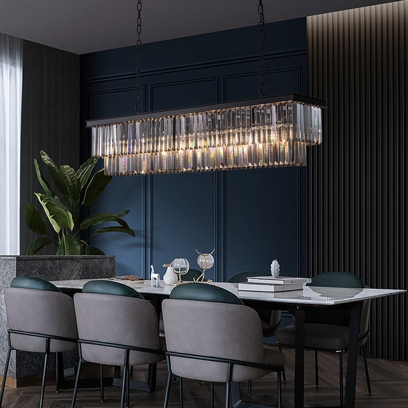 Luminaire suspendu à 2 niveaux pour îlot de cuisine, salle à manger, style moderne et contemporain, en cristal gris fumé et noir, 47 po.