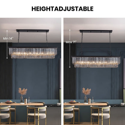 Luminaire suspendu à 2 niveaux pour îlot de cuisine, salle à manger, style moderne et contemporain, en cristal gris fumé et noir, 47 po.