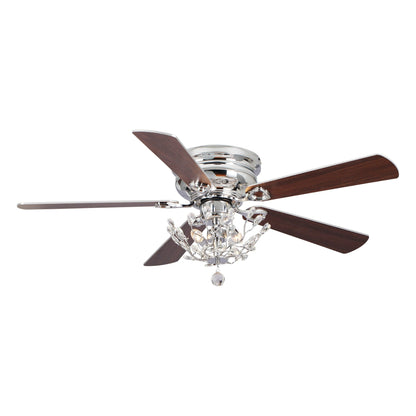 Ventilateur de plafond moderne à 5 pales réversibles, à montage encastré, avec télécommande, 48 pouces, en cristal.
