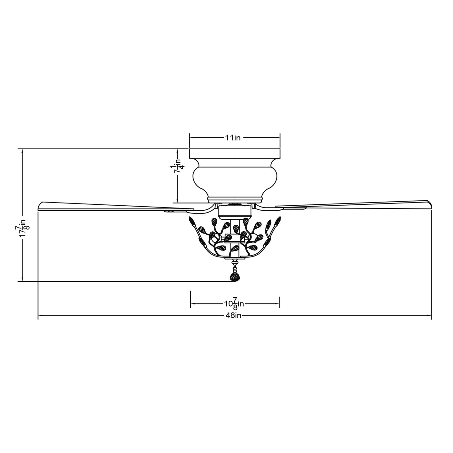 Ventilateur de plafond moderne à 5 pales réversibles, à montage encastré, avec télécommande, 48 pouces, en cristal.