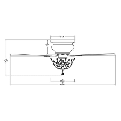 Ventilateur de plafond moderne à 5 pales réversibles, à montage encastré, avec télécommande, 48 pouces, en cristal.