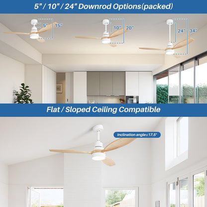 Ventilateur de plafond à LED intégré de 48 et 52 pouces avec lumière et télécommande, moteur à courant continu réversible.
