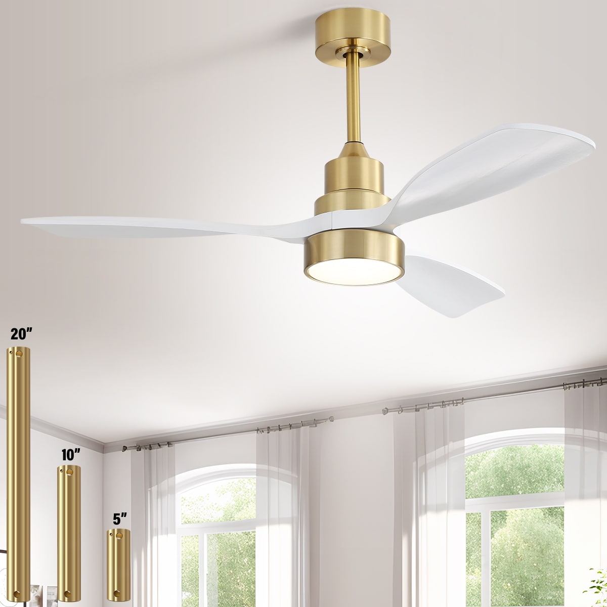 Ventilateur de plafond à LED intégré de 48 et 52 pouces avec lumière et télécommande, moteur à courant continu réversible.