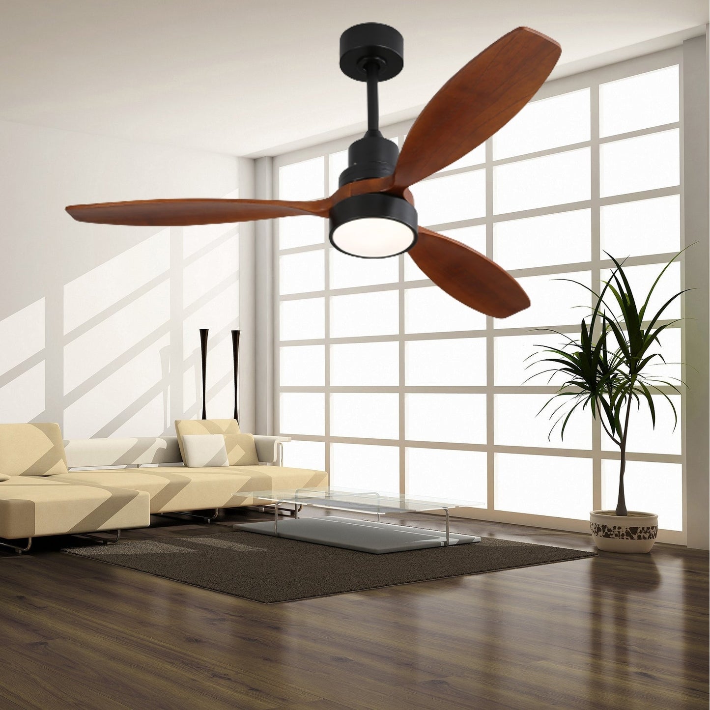 Ventilateur de plafond à LED intégré de 48 et 52 pouces avec lumière et télécommande, moteur à courant continu réversible.