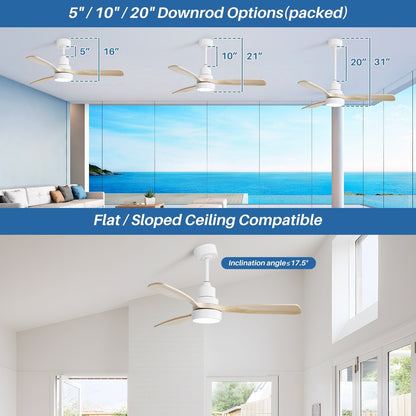 Ventilateur de plafond à LED intégré de 48 et 52 pouces avec lumière et télécommande, moteur à courant continu réversible.
