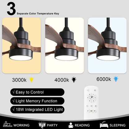 Ventilateur de plafond à LED intégré de 48 et 52 pouces avec lumière et télécommande, moteur à courant continu réversible.