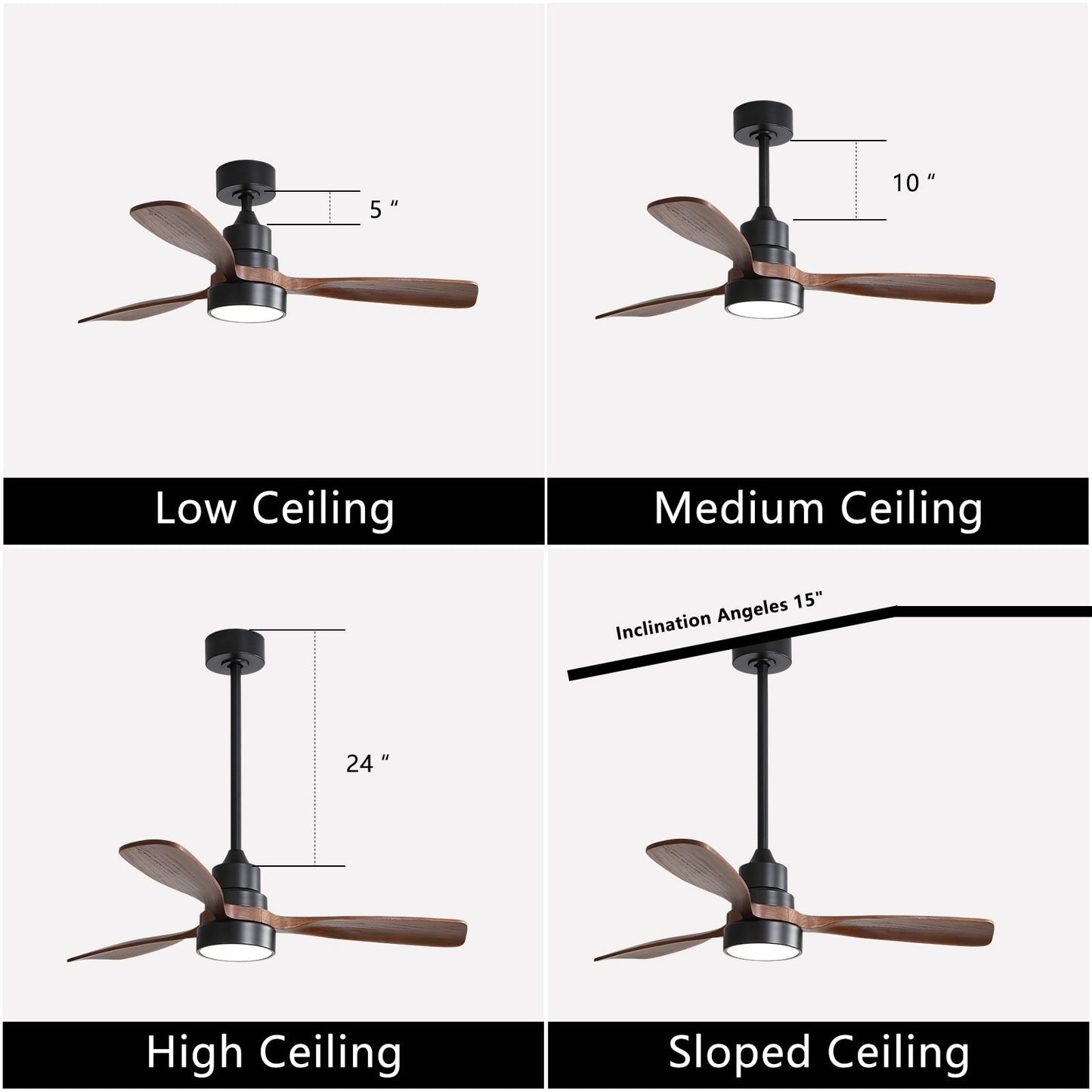 Ventilateur de plafond à LED intégré de 48 et 52 pouces avec lumière et télécommande, moteur à courant continu réversible.