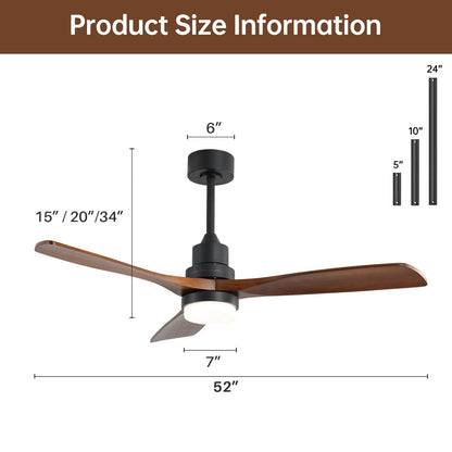 Ventilateur de plafond à LED intégré de 48 et 52 pouces avec lumière et télécommande, moteur à courant continu réversible.