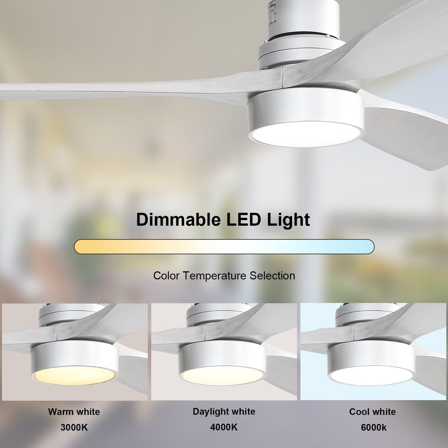 Ventilateur de plafond à LED intégré de 48 et 52 pouces avec lumière et télécommande, moteur à courant continu réversible.