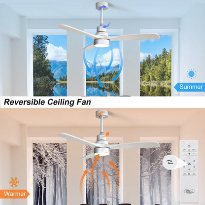 Ventilateur de plafond à LED intégré de 48 et 52 pouces avec lumière et télécommande, moteur à courant continu réversible.