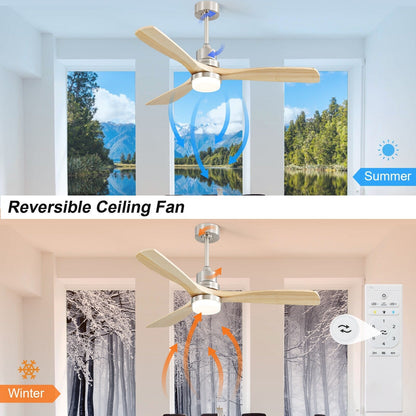 Ventilateur de plafond à LED intégré de 48 et 52 pouces avec lumière et télécommande, moteur à courant continu réversible.