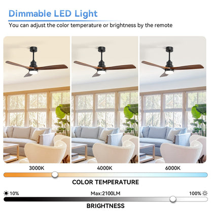 Ventilateur de plafond à LED intégré de 48 et 52 pouces avec lumière et télécommande, moteur à courant continu réversible.