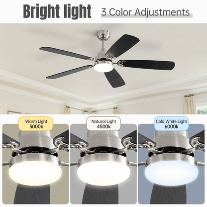 Ventilateur de plafond à LED intégré de 48 et 52 pouces avec lumière et télécommande, moteur à courant continu réversible.
