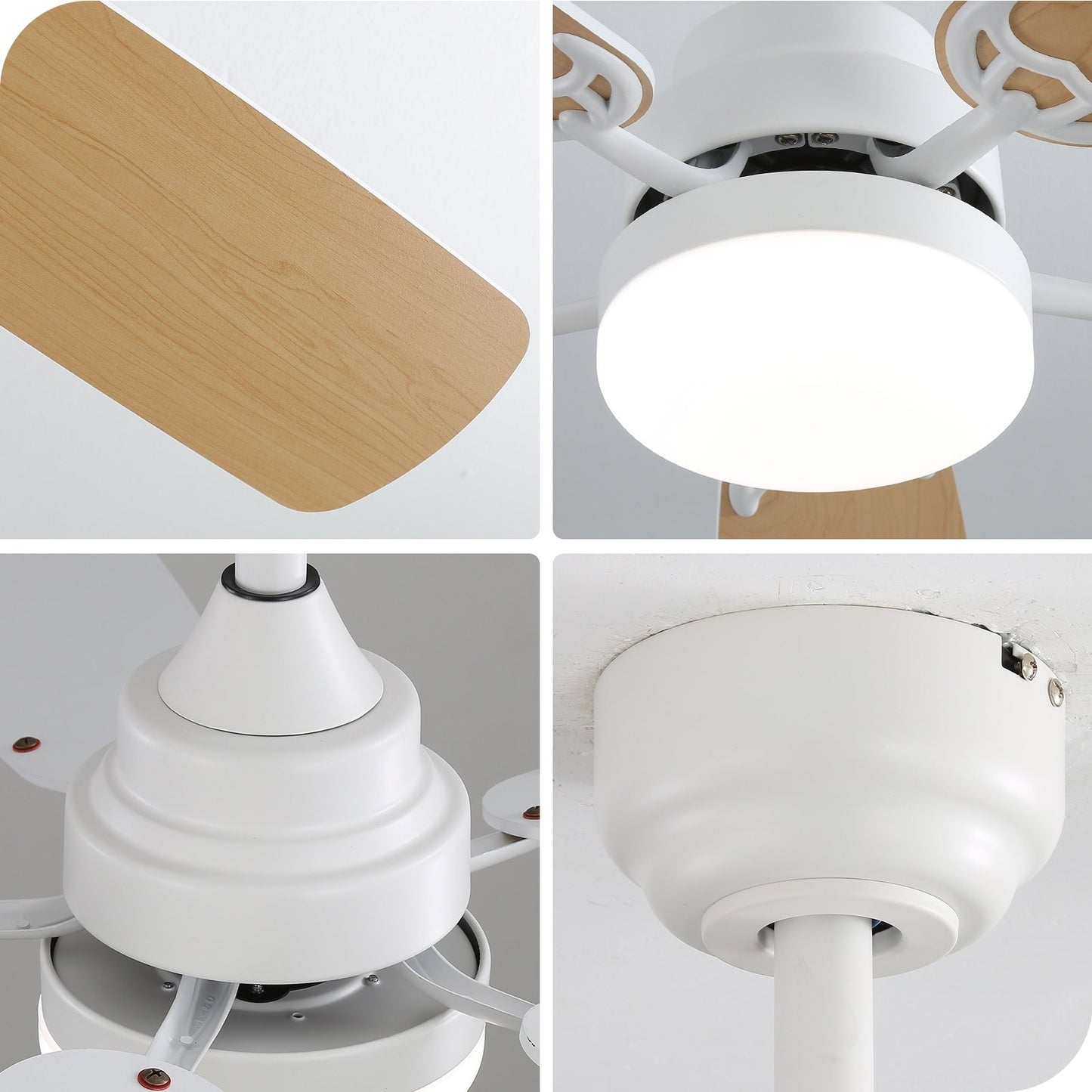 Ventilateur de plafond à LED intégré de 48 et 52 pouces avec lumière et télécommande, moteur à courant continu réversible.