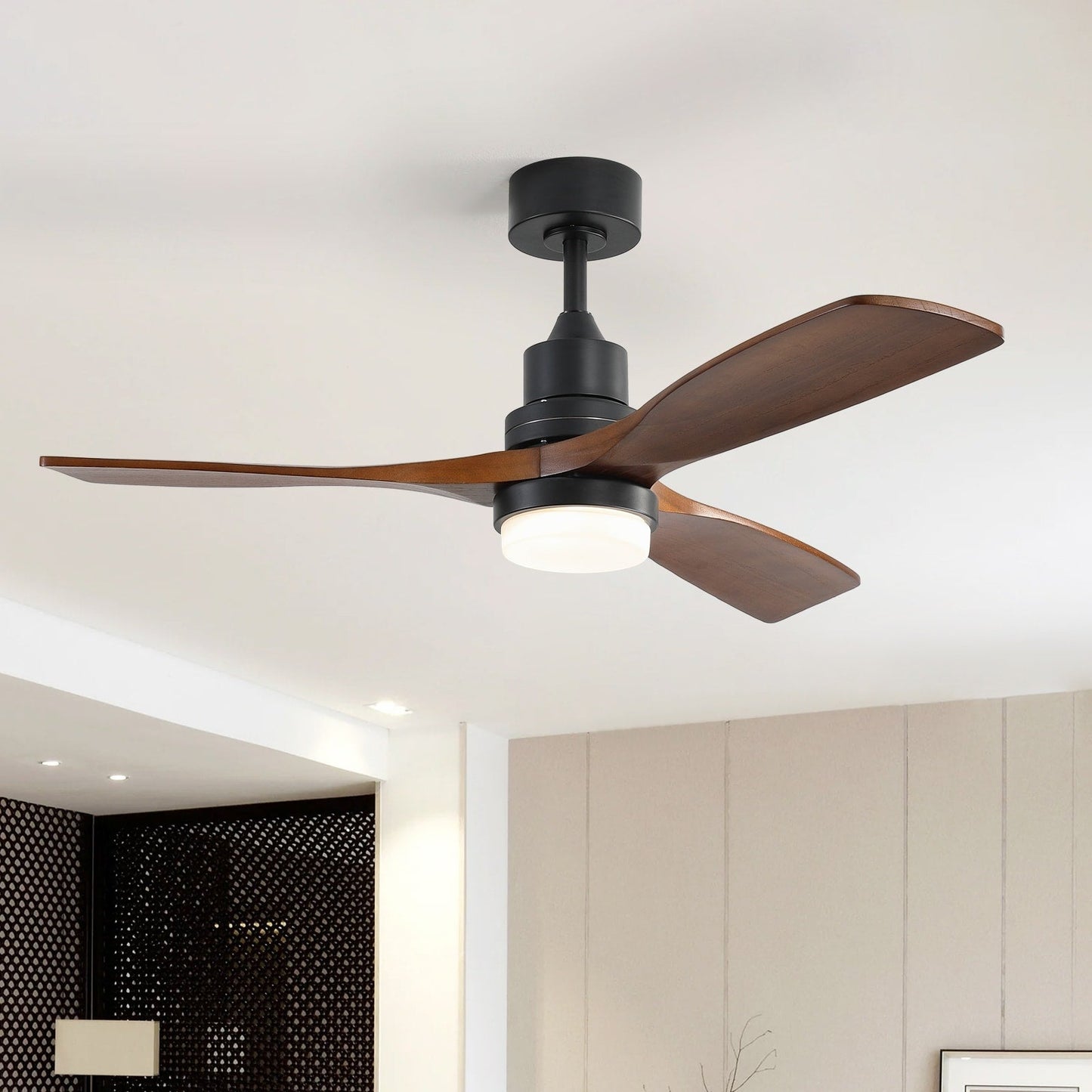Ventilateur de plafond à LED intégré de 48 et 52 pouces avec lumière et télécommande, moteur à courant continu réversible.