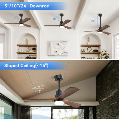 Ventilateur de plafond à LED intégré de 48 et 52 pouces avec lumière et télécommande, moteur à courant continu réversible.