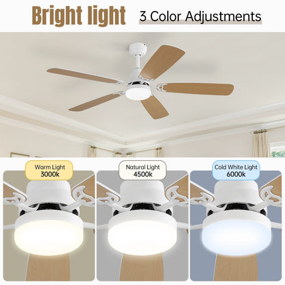 Ventilateur de plafond à LED intégré de 48 et 52 pouces avec lumière et télécommande, moteur à courant continu réversible.