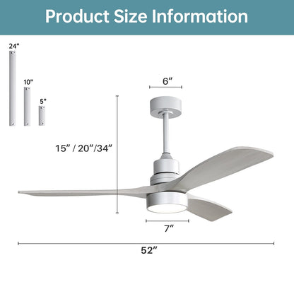 Ventilateur de plafond à LED intégré de 48 et 52 pouces avec lumière et télécommande, moteur à courant continu réversible.