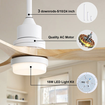 Ventilateur de plafond à LED intégré de 48 et 52 pouces avec lumière et télécommande, moteur à courant continu réversible.