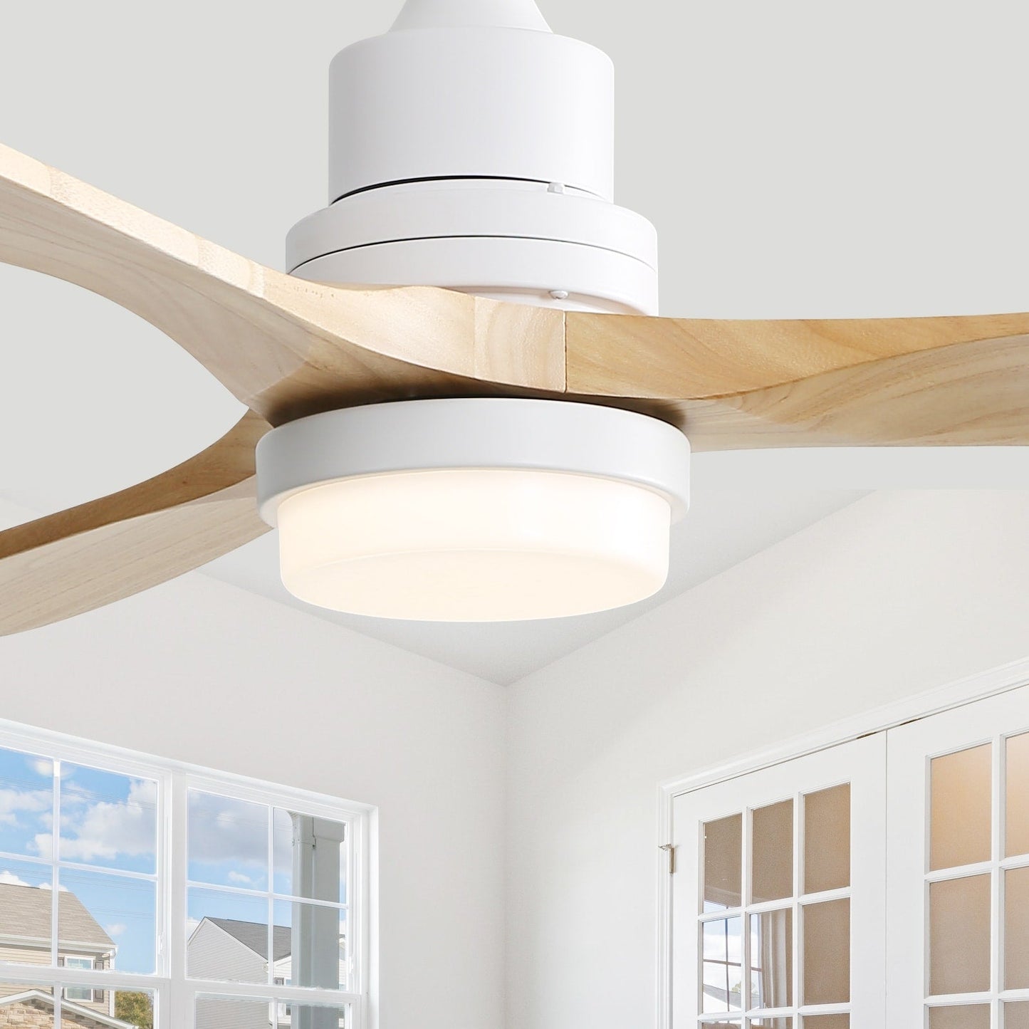 Ventilateur de plafond à LED intégré de 48 et 52 pouces avec lumière et télécommande, moteur à courant continu réversible.