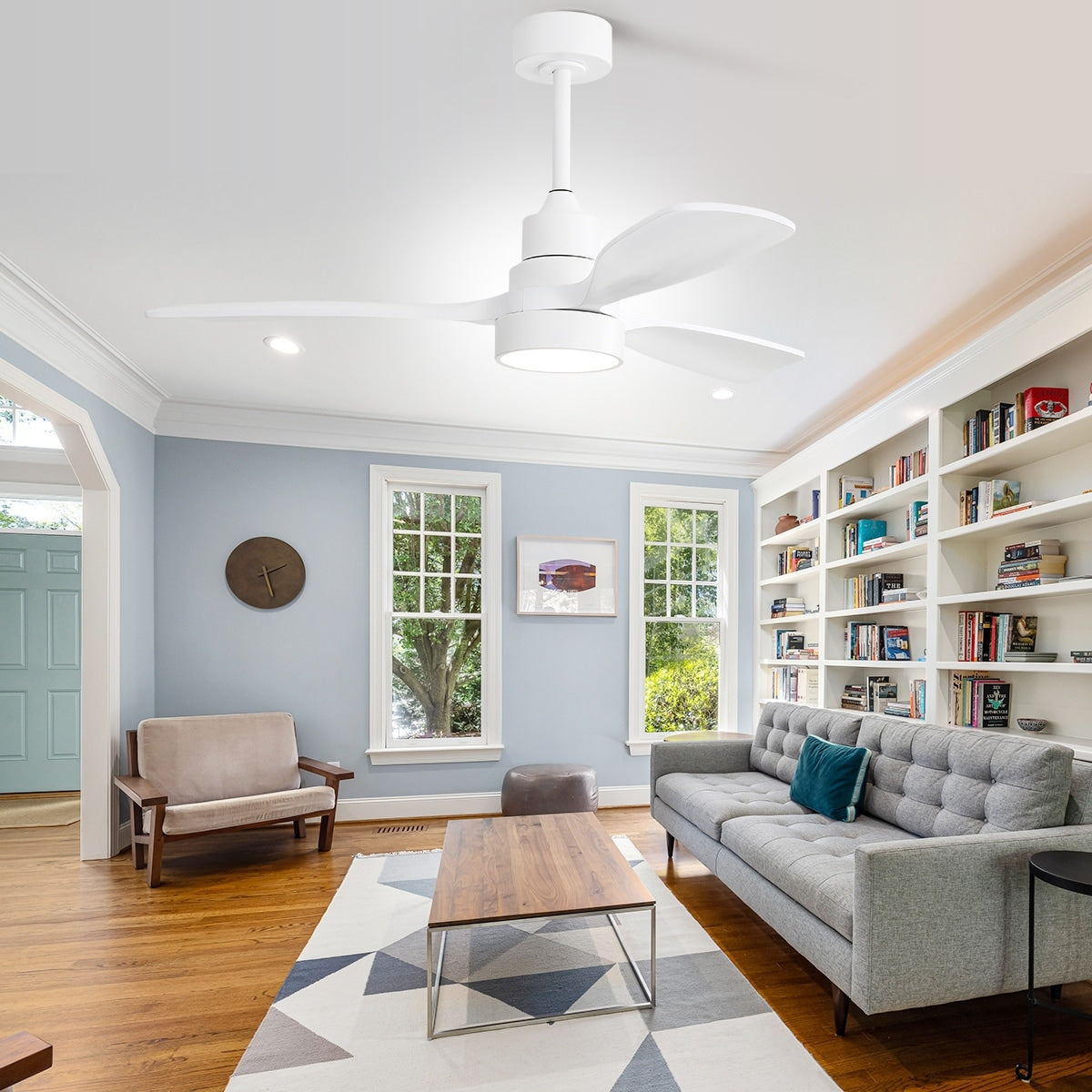 Ventilateur de plafond à LED intégré de 48 et 52 pouces avec lumière et télécommande, moteur à courant continu réversible.