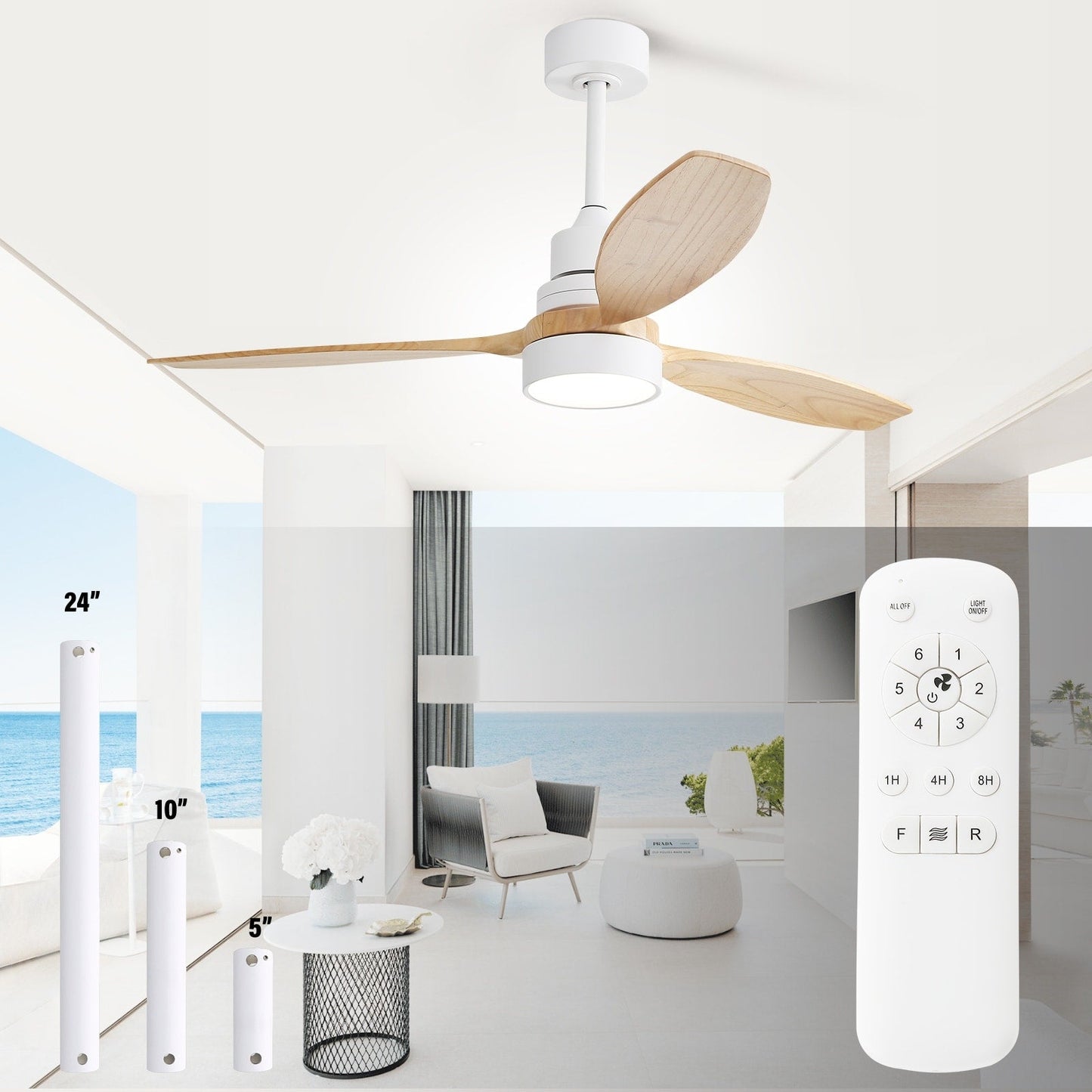 Ventilateur de plafond à LED intégré de 48 et 52 pouces avec lumière et télécommande, moteur à courant continu réversible.