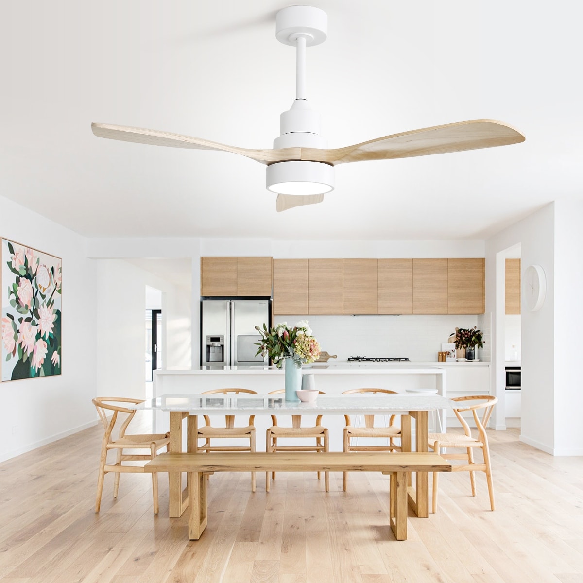 Ventilateur de plafond à LED intégré de 48 et 52 pouces avec lumière et télécommande, moteur à courant continu réversible.