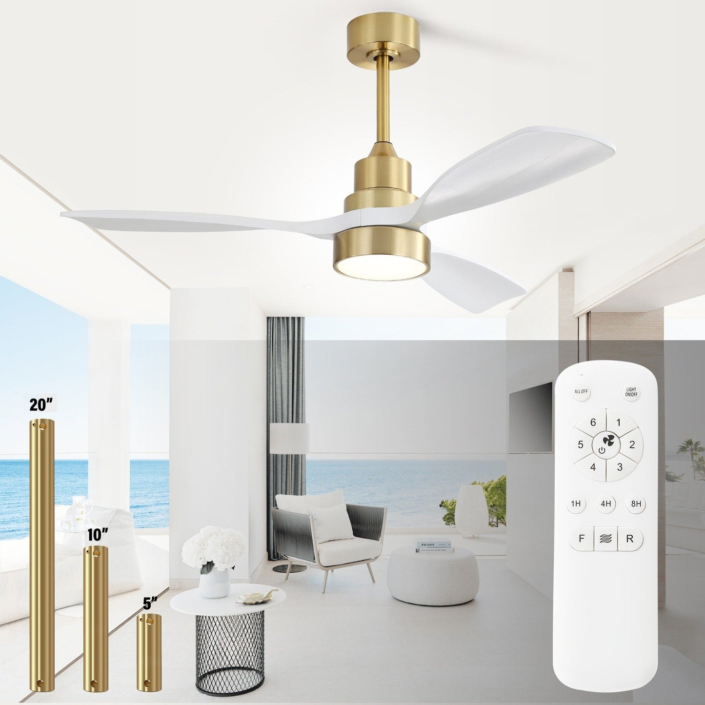 Ventilateur de plafond à LED intégré de 48 et 52 pouces avec lumière et télécommande, moteur à courant continu réversible.