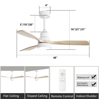 Ventilateur de plafond à LED intégré de 48 et 52 pouces avec lumière et télécommande, moteur à courant continu réversible.