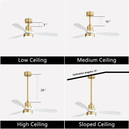 Ventilateur de plafond à LED intégré de 48 et 52 pouces avec lumière et télécommande, moteur à courant continu réversible.