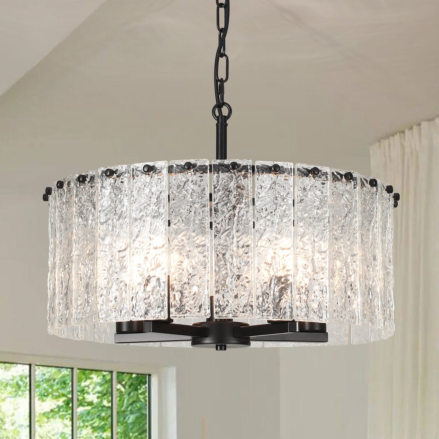 Luminaire suspendu moderne à 5 lumières en forme de tambour rond, luminaire semi-encastré classique, luminaire à suspendre pour îlot de cuisine et salle à manger