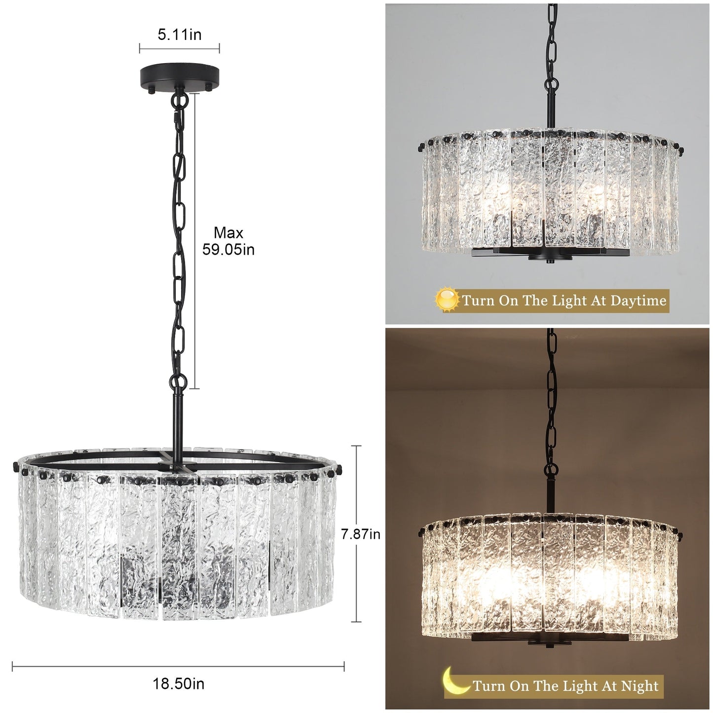 Luminaire suspendu moderne à 5 lumières en forme de tambour rond, luminaire semi-encastré classique, luminaire à suspendre pour îlot de cuisine et salle à manger