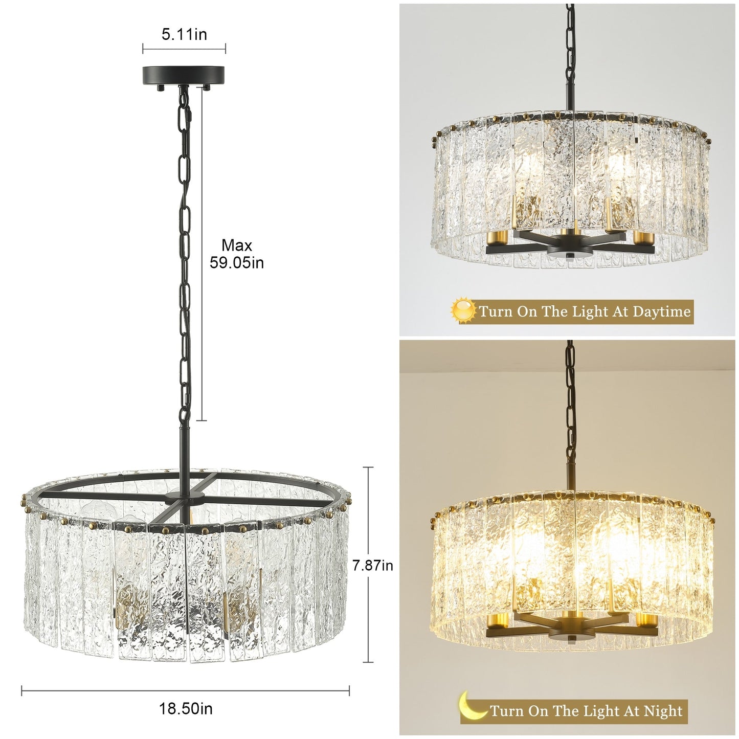 Luminaire suspendu moderne à 5 lumières en forme de tambour rond, luminaire semi-encastré classique, luminaire à suspendre pour îlot de cuisine et salle à manger