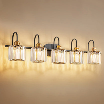 Ensemble de 5 luminaires linéaires à effet glamour, à intensité variable, avec abat-jour en cristal cylindrique pour salle de bain.