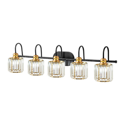 Ensemble de 5 luminaires linéaires à effet glamour, à intensité variable, avec abat-jour en cristal cylindrique pour salle de bain.