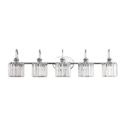 Ensemble de 5 luminaires linéaires à effet glamour, à intensité variable, avec abat-jour en cristal cylindrique pour salle de bain.